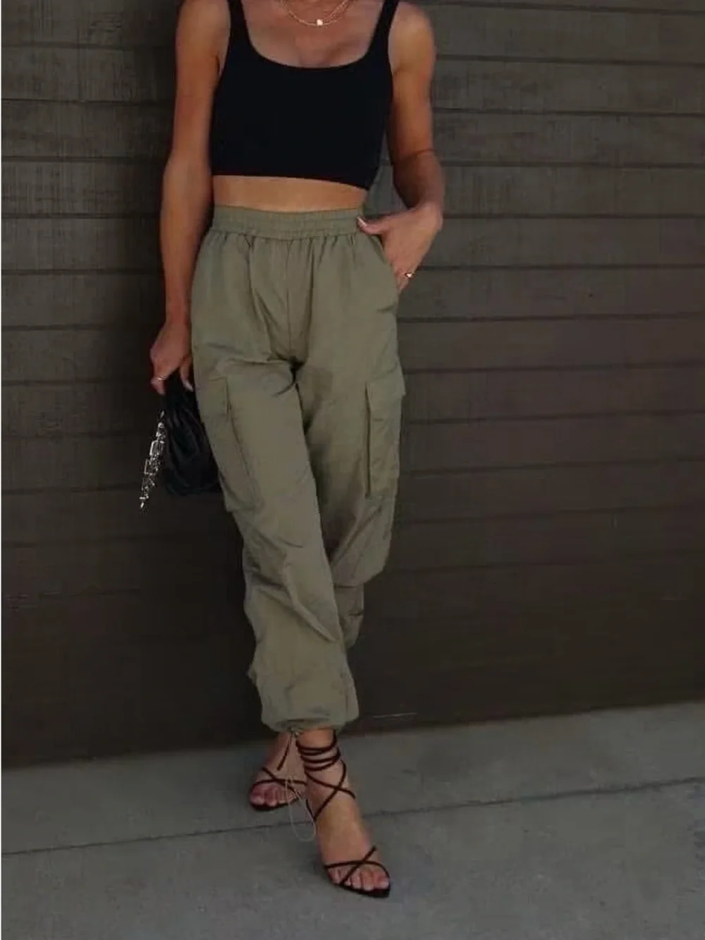 Olive Green Cargo Jogger Pants